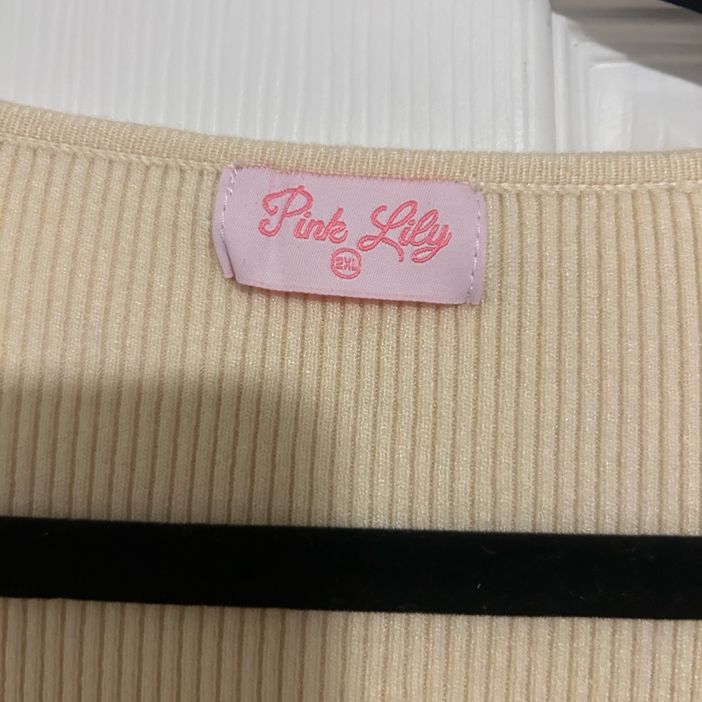 Pink Lily Cream Ribbed Top - Picture 5 of 10